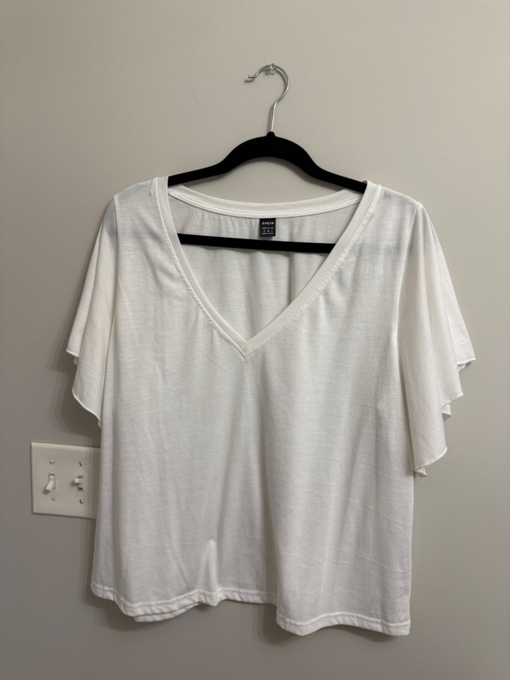 SHEIN White V-Neck Flutter Sleeve Tee